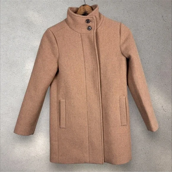 J. Crew Wool Blend Cocoon Coat Sandstone Beige‎ Stadium Cloth Sz 00 - Picture 2 of 6